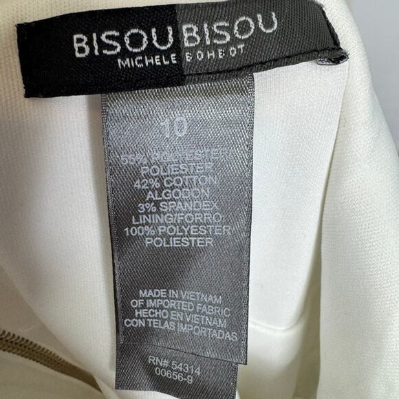 Bisou Bisou White Satin Tiered Sheath Dress Size 10 Bodycon Party Cocktail - Picture 4 of 6